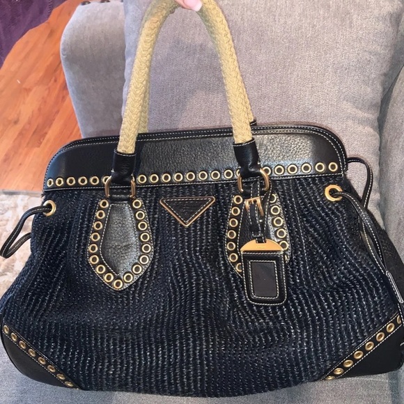 💯Auth PRADA Paglia Vitello Danio Large Raffia Style Straw Bag - Picture 3 of 14